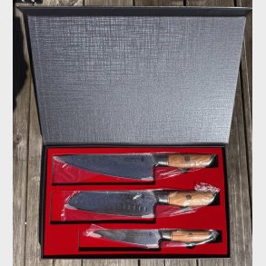 MinShitsu Professional Sneaking Tiger 73 lag Damask Pudder st�l - SETT 3 Kniver 