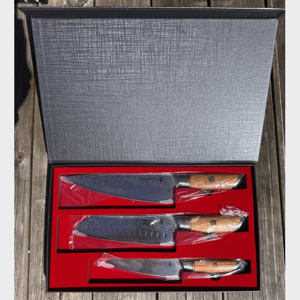 MinShitsu Professional Sneaking Tiger 73 lag Damask Pudder st�l - SETT 3 Kniver 