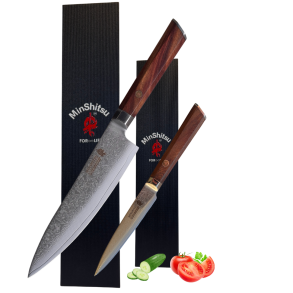 Black Week. Gratis Mahogany Fjl  Minshitsu premium Brown Wave Kniv Sett 2 (Kokkekniv + liten) 