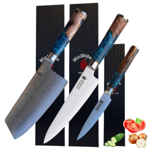 Black Week. Gratis Mahogany Fjl - Minshitsu Blue Ocean Kniv Sett 3 (Cleaver + Kokkekniv og Liten) 