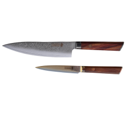 Black Week. Gratis Mahogany Fjl  Minshitsu premium Brown Wave Kniv Sett 2 (Kokkekniv + liten) 