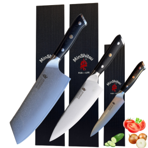 Black Week. Gratis Mahogany Fjl Minshitsu Black Sand Kniv Sett 3 (Cleaver + Kokkekniv og Liten) + 