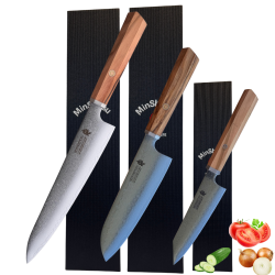 Black Week. Gratis Mahogany Fjl Minshitsu Green Forrest Kniv Sett 3 (Santoku + Kokke kniv og Liten)