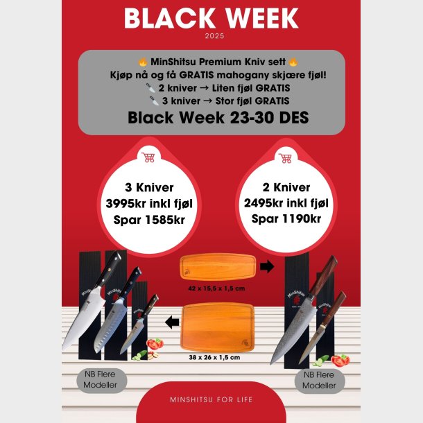 Minshitsu Black Sand Komplett Kniv Sett 5 Kniver + GRATIS Mahogny Skjre fjl